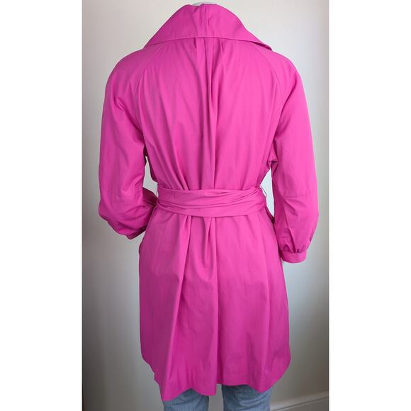 Apostrophe Fuschia Trenchcoat Raincoat Chic Mid-Length 3/4 Puff Sleeve Sz Large - Picture 7 of 11